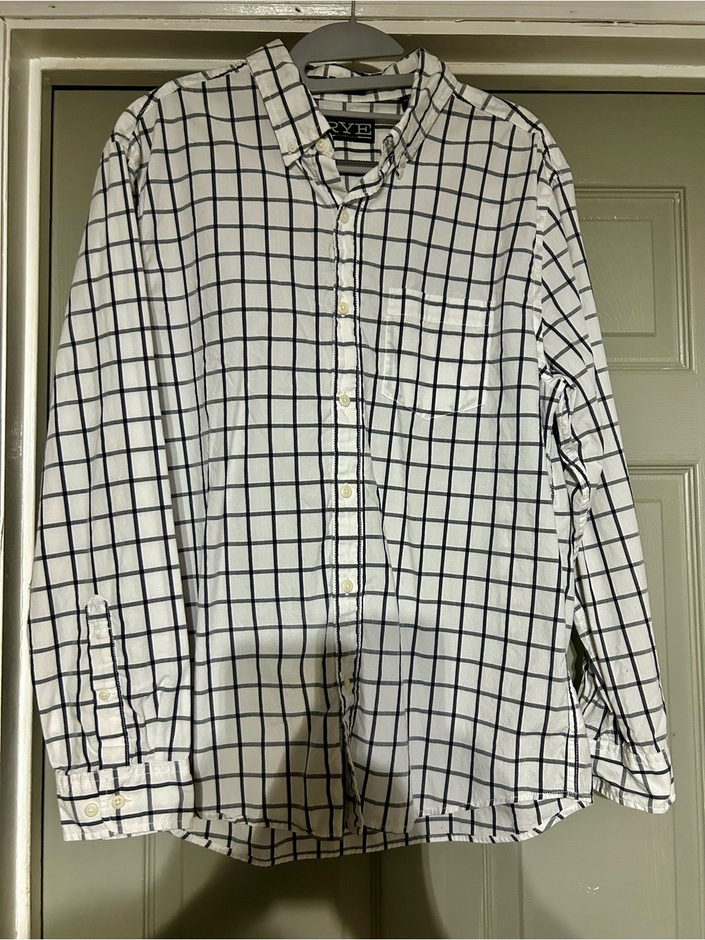 Rye White Button-Down Shirt with Navy Windowpane